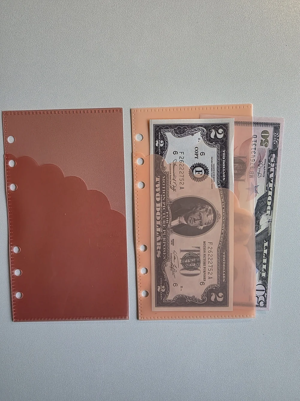 A6 Double Pocket Peach & Coral Transparent Money Sleeve Set